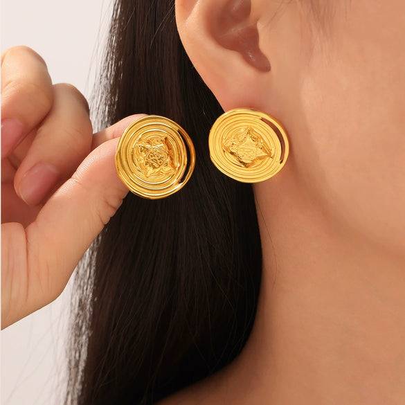 Wholesale 316L Stainless Steel Gold Plated Geometric Pattern Earrings For Women With Simple Personality Style