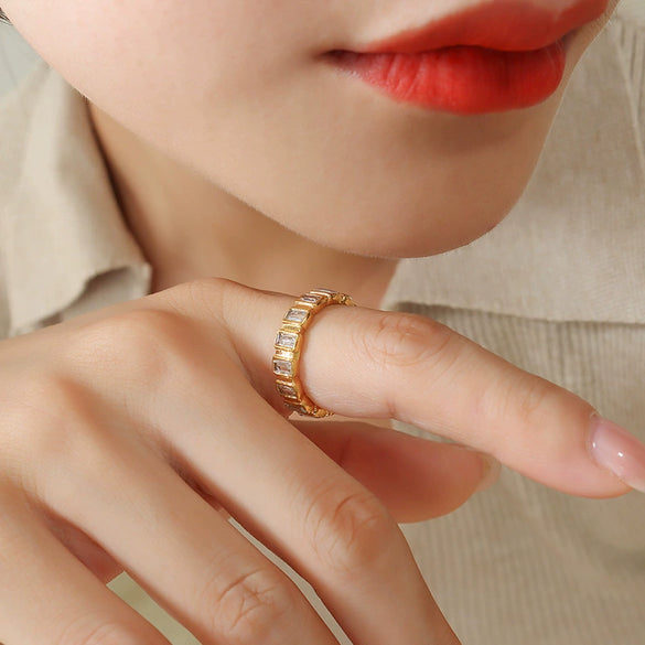 Wholesale 316L Stainless Steel Gold Plated Geometric Ring Light Luxury Jewelry