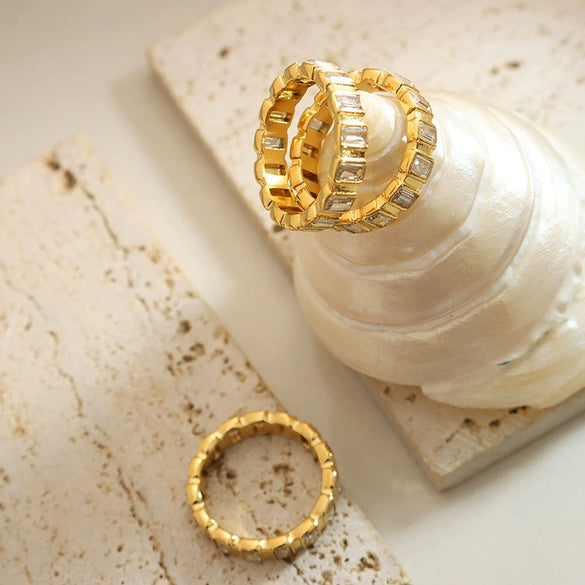 Wholesale 316L Stainless Steel Gold Plated Geometric Ring Light Luxury Jewelry