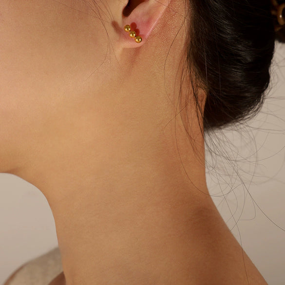 Wholesale 316L Stainless Steel Gold Plated Geometric Round Steel Ball Earrings For Women