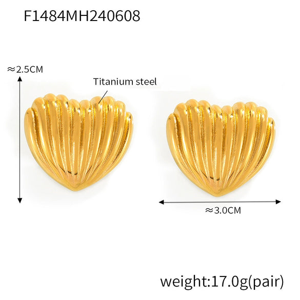 Wholesale Titanium Steel Gold Plated Geometric Vertical Stripe Love Shape Earrings For Women