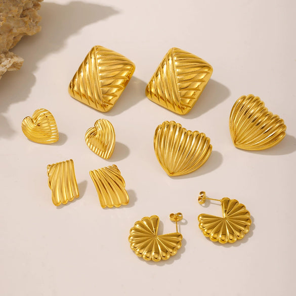Wholesale Titanium Steel Gold Plated Geometric Vertical Stripe Love Shape Earrings For Women
