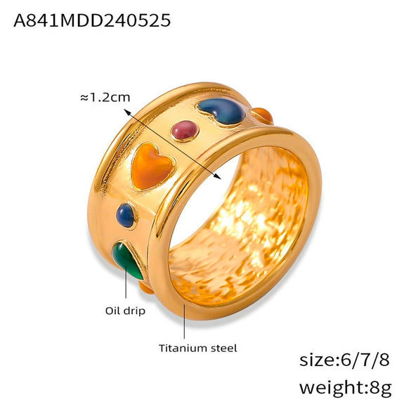Wholesale 316L Stainless Steel Gold Plated Geometric Wide Face Ring For Women Jewelry