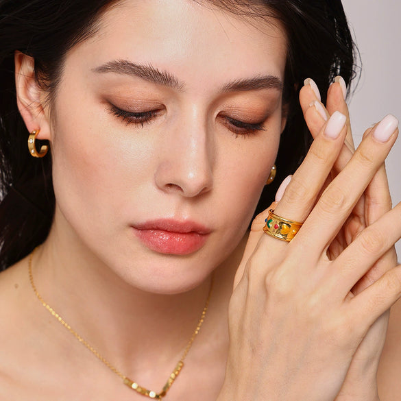 Wholesale Titanium Steel Gold Plated Geometric Wide Face Ring For Women Light Luxury Style Electroplating