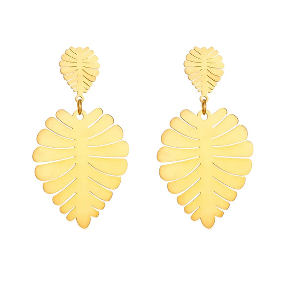 Wholesale Titanium Steel Gold Plated Leaves Retro Earrings For Women Fashion Exaggerated Style
