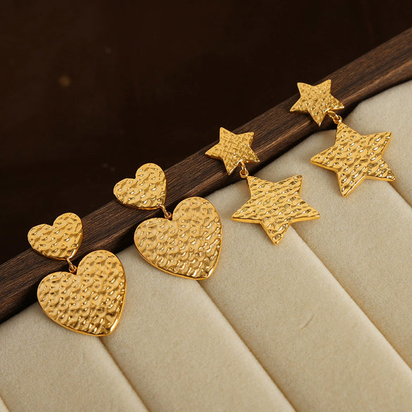 Wholesale 316L Stainless Steel Gold Plated Love Star Pendant Earrings Jewelry With Electroplating Treatment Heart And Star Patterns For Women