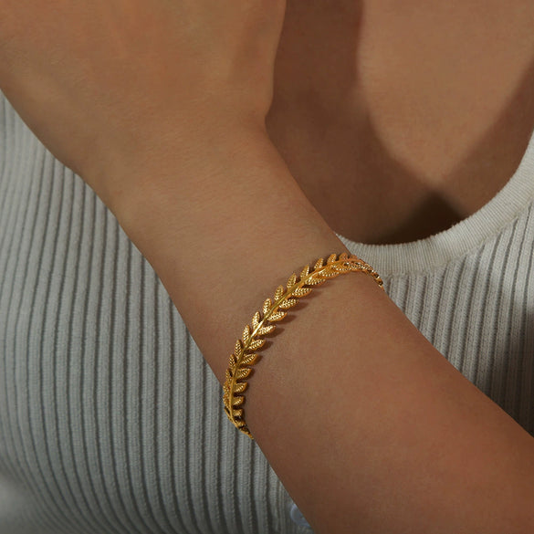 Wholesale 316L Stainless Steel Gold Plated Wheat Ear Shape Open Bracelet Jewelry With Niche Design And Plant Flower Style