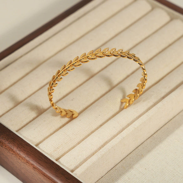 Wholesale 316L Stainless Steel Gold Plated Wheat Ear Shape Open Bracelet Jewelry With Niche Design And Plant Flower Style