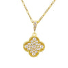 Wholesale Titanium Steel Golden Clover Necklace With Mixed Gem Inlay And Twisted Chain For Women