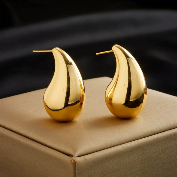 Wholesale Titanium Steel Golden Water Drop Earrings With Geometric Pattern Niche Design Electroplating Treatment For Women