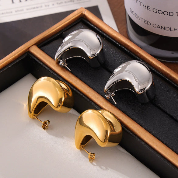 Wholesale 316L Stainless Steel Goldplated Doublelayer Dropshaped Geometric Stitching Earrings For Women