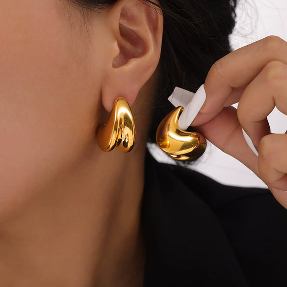 Wholesale 316L Stainless Steel Goldplated Doublelayer Dropshaped Geometric Stitching Earrings For Women