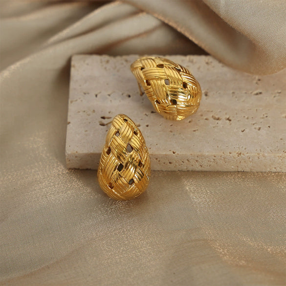 Wholesale 316L Stainless Steel Goldplated Dropshaped Hollow Stud Earrings Fashion Design Jewelry Unisex