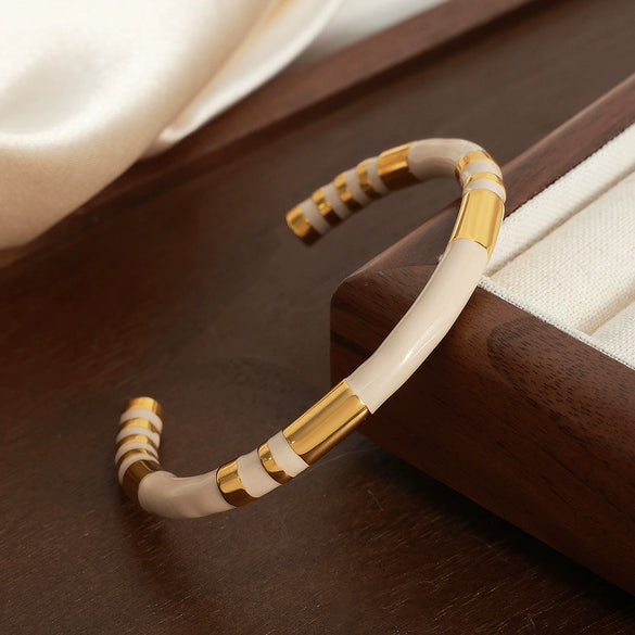 Wholesale 316L Stainless Steel Goldplated Enamel Glaze Open Bracelet Jewelry Retro Geometric Dripping Oil Style