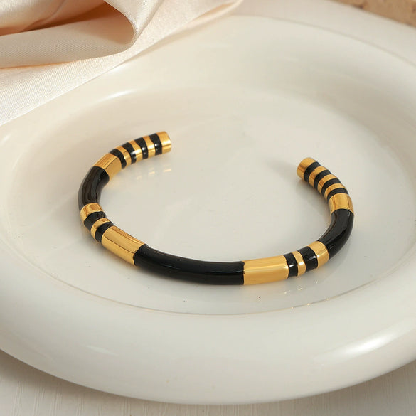Wholesale 316L Stainless Steel Goldplated Enamel Glaze Open Bracelet Jewelry Retro Geometric Dripping Oil Style
