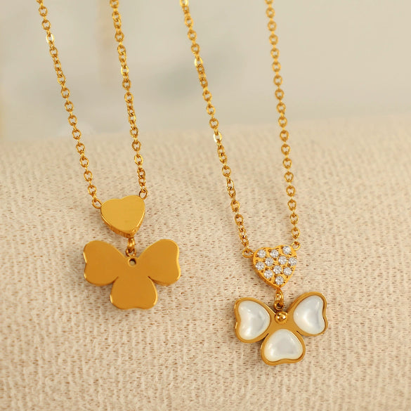 Wholesale 316L Stainless Steel Goldplated Fashion Love Fourleaf Clover Pendant Necklace For Women