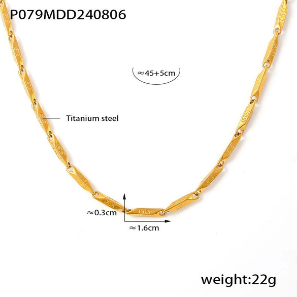Wholesale Titanium Steel Goldplated Fashion Necklace And Bracelet With Diamond Carved Pattern For Women