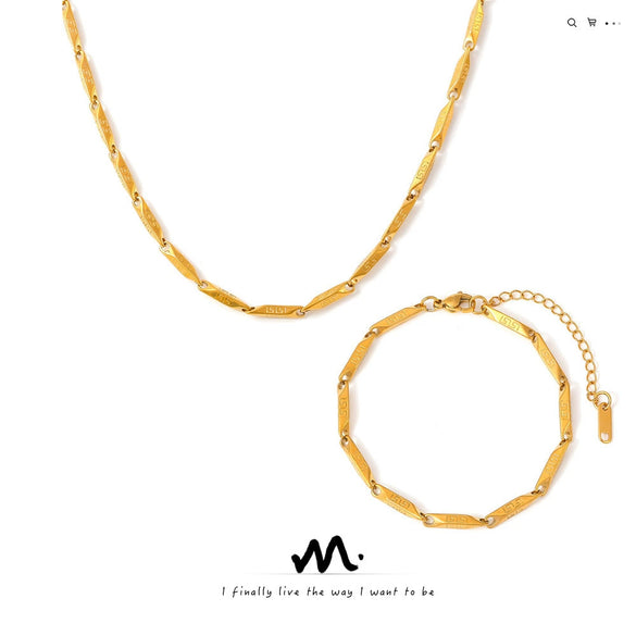 Wholesale Titanium Steel Goldplated Fashion Necklace And Bracelet With Diamond Carved Pattern For Women