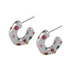 Wholesale Titanium Steel Goldplated Geometric Cshaped Earrings With Inlaid Imitation Pearl Zircon
