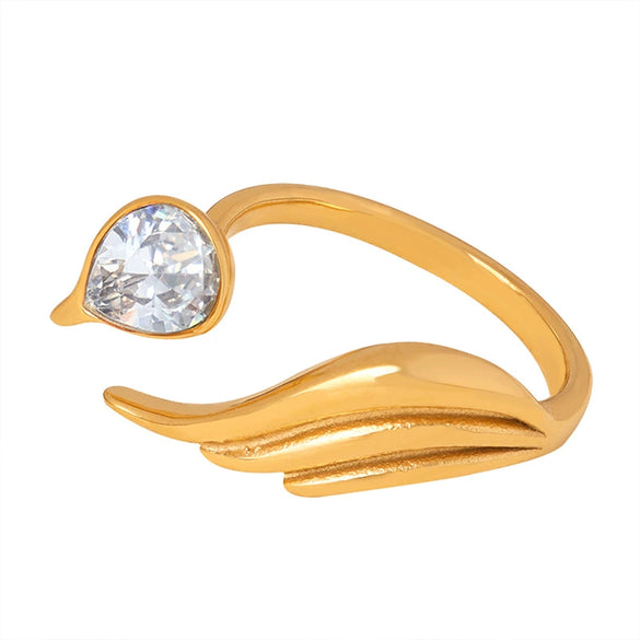 Wholesale 316L Stainless Steel Goldplated Geometric Inlaid Zircon And Shellfish Simple Unisex Ring