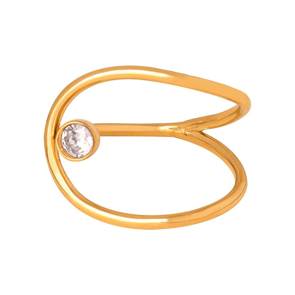 Wholesale 316L Stainless Steel Goldplated Geometric Inlaid Zircon And Shellfish Simple Unisex Ring