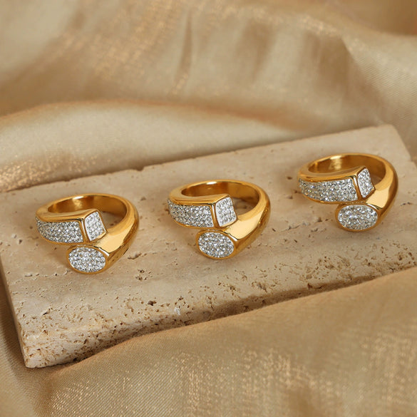 Wholesale Titanium Steel Goldplated Geometric Light Luxury Unisex Double Stack Wear Finger Ring Jewelry
