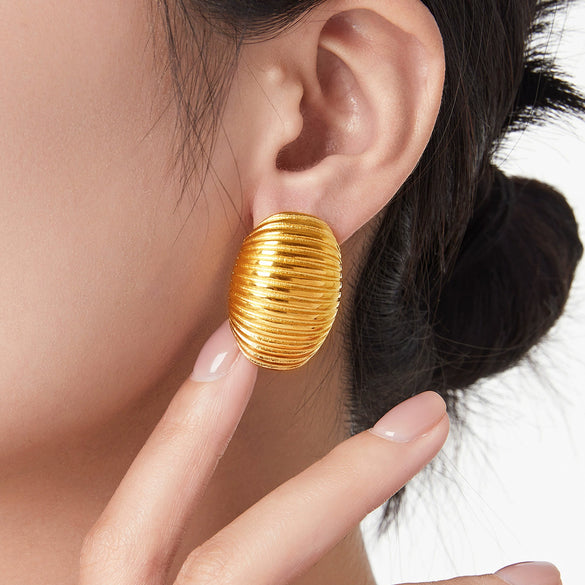 Wholesale 316L Stainless Steel Goldplated Geometric Multilayer Line Texture Women's Earrings