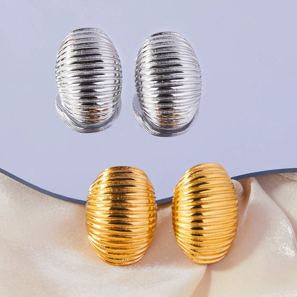 Wholesale 316L Stainless Steel Goldplated Geometric Multilayer Line Texture Women's Earrings