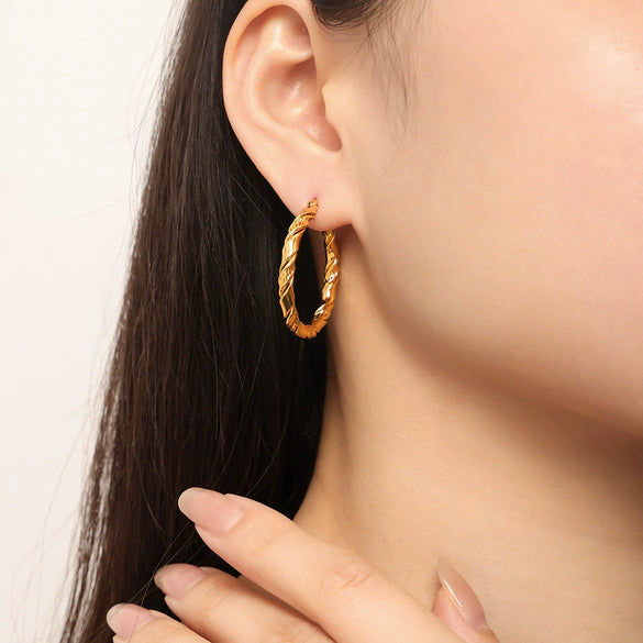 Wholesale 316L Stainless Steel Goldplated Geometric Pattern Exaggerated Earrings For Women