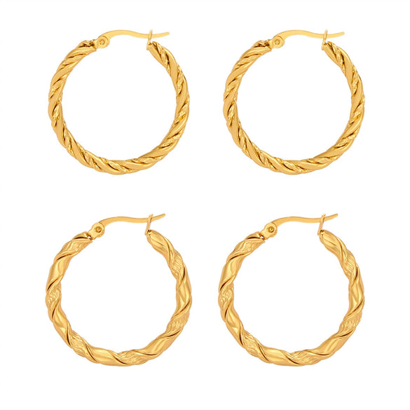 Wholesale 316L Stainless Steel Goldplated Geometric Pattern Exaggerated Earrings For Women