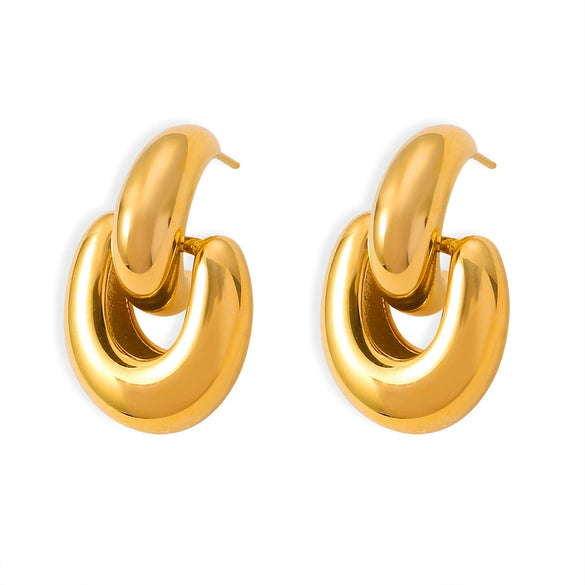 Wholesale 316L Stainless Steel Goldplated Geometric Semicircle Eardrop Earrings For Women