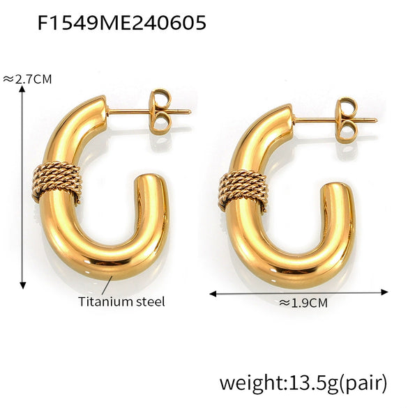 Wholesale 316L Stainless Steel Goldplated Geometric Ushaped Woven Twist Winding Design Women's Earrings