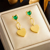 Wholesale Titanium Steel Goldplated Heart Shape Diamondembedded Pendant Long Earrings For Women Fashion Retro Style