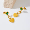 Wholesale Titanium Steel Goldplated Heart Shape Diamondembedded Pendant Long Earrings For Women Fashion Retro Style