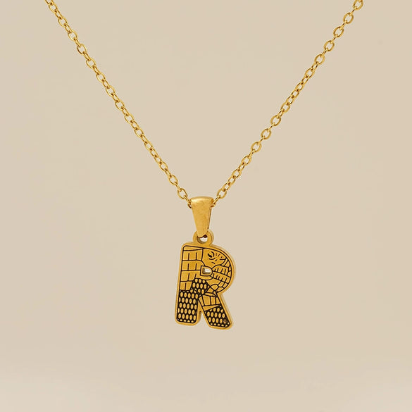 Wholesale Titanium Steel Goldplated Jewelry With Bark Pattern And English Letter Pendant Necklace Fashion Style Unisex