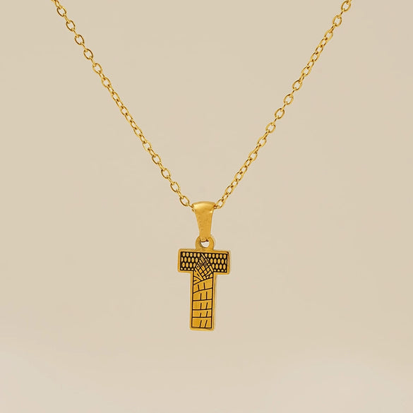 Wholesale Titanium Steel Goldplated Jewelry With Bark Pattern And English Letter Pendant Necklace Fashion Style Unisex