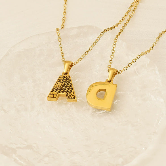 Wholesale Titanium Steel Goldplated Jewelry With Bark Pattern And English Letter Pendant Necklace Fashion Style Unisex