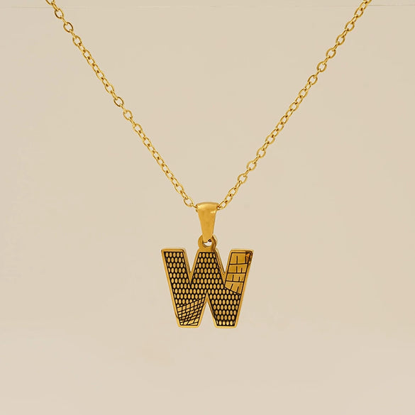 Wholesale Titanium Steel Goldplated Jewelry With Bark Pattern And English Letter Pendant Necklace Fashion Style Unisex