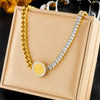 Wholesale Titanium Steel Goldplated Necklace With Rhinestone Chain Irregular Stitching Round Shape And Printed Pattern For Women