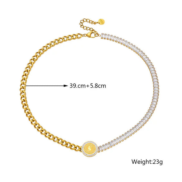 Wholesale Titanium Steel Goldplated Necklace With Rhinestone Chain Irregular Stitching Round Shape And Printed Pattern For Women