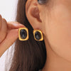 Wholesale 316L Stainless Steel Goldplated Retro Geometric Black Glass Inlaid Women's Square Earrings