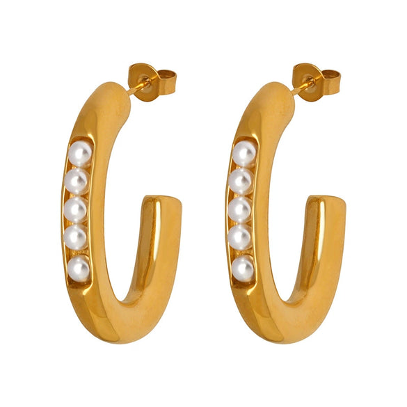 Wholesale 316L Stainless Steel Goldplated Ushape Imitation Pearl Inlaid Women's Retro Style Earrings