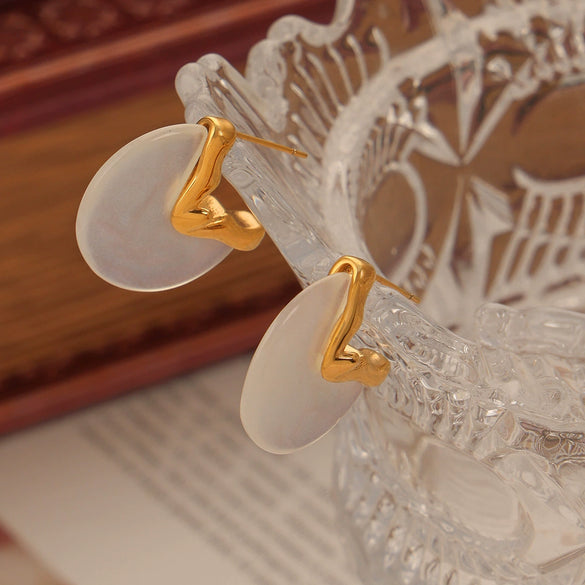 Wholesale Titanium Steel Goldplated Women's Midancient Style Irregular Geometric Resin Earrings Jewelry