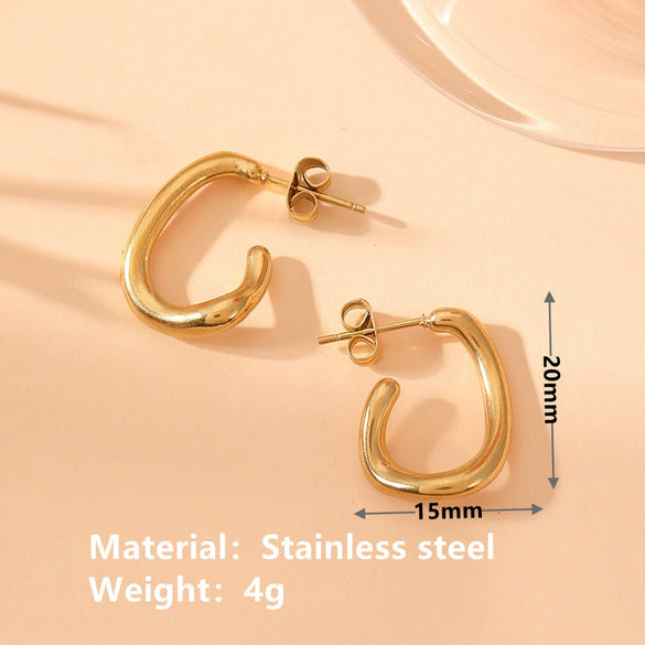 Wholesale Titanium Steel Halfopen Small C Geometric Twisted Earrings With Vacuum Electroplating In Furnace Unisex Design