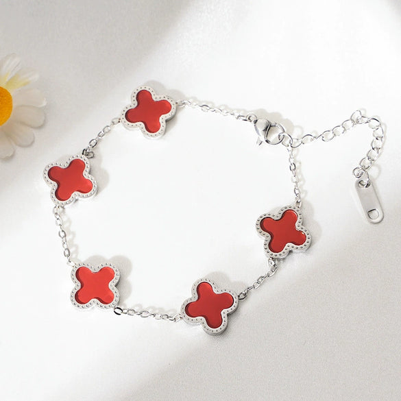 Wholesale Titanium Steel Handmade Fourleaf Clover And Flower Style Women's Jewelry Necklace Earrings Bracelet