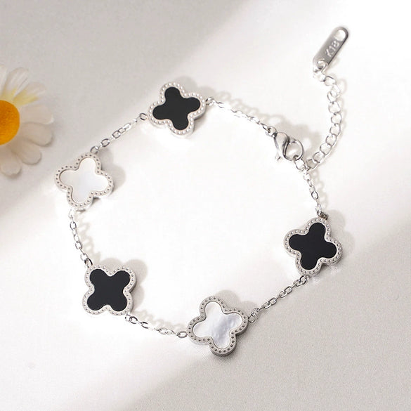 Wholesale Titanium Steel Handmade Fourleaf Clover And Flower Style Women's Jewelry Necklace Earrings Bracelet
