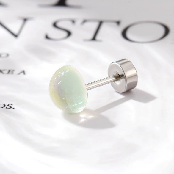 Wholesale Titanium Steel Handmade Geometric Sweet Women's Imitation Moonstone Screw Earrings