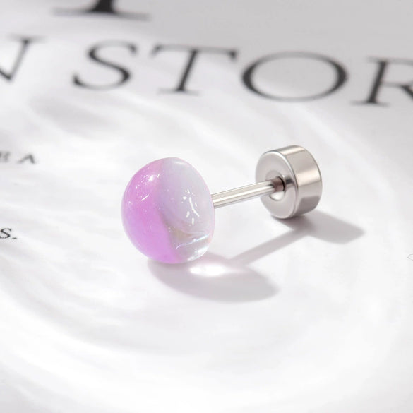 Wholesale Titanium Steel Handmade Geometric Sweet Women's Imitation Moonstone Screw Earrings