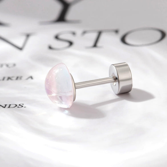 Wholesale Titanium Steel Handmade Geometric Sweet Women's Imitation Moonstone Screw Earrings