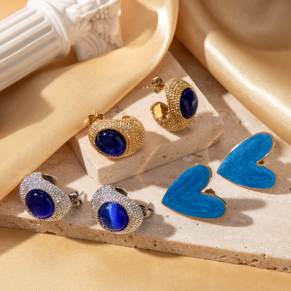 Wholesale Titanium Steel Heart Cshaped Light Luxury Earrings With Diamond Oil Painting Pattern And Electroplating Process For Women